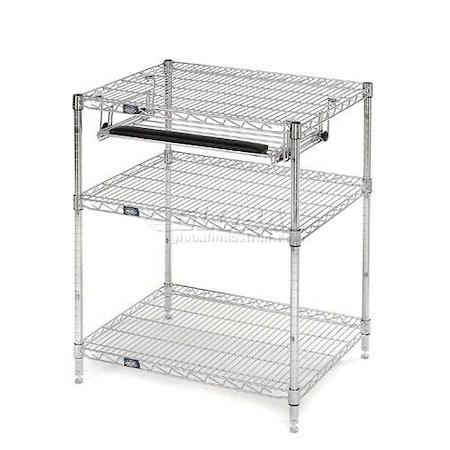 Nexel Chrome Wire Shelf Computer Workstation with Keyboard Tray, 30inW x 24inD x 34inH 579207